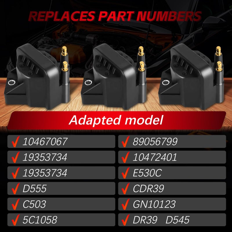 FAERSI Set of 3 Ignition Coil Pack Compatiable with Buick& Cadillac& Chevy& GMC& Isuzu& Oldsmobile& Pontiac Grand Prix 1991-2008, Ignition Coils Replacement for 10467067 DR39 E530C D555 C849 5C1058 - Image 4